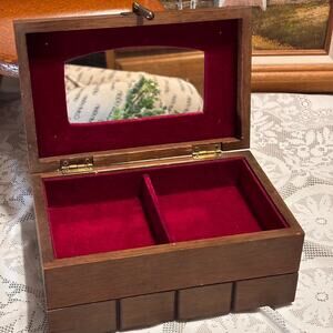 MCM Vintage Wood Grid Jewelry Box w/ drawer and hinged lid Made In Japan
